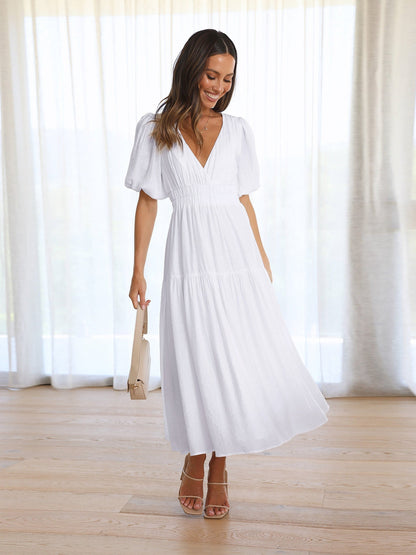 ELLA | TUMMY-COVERING RUFFLED MIDI DRESS