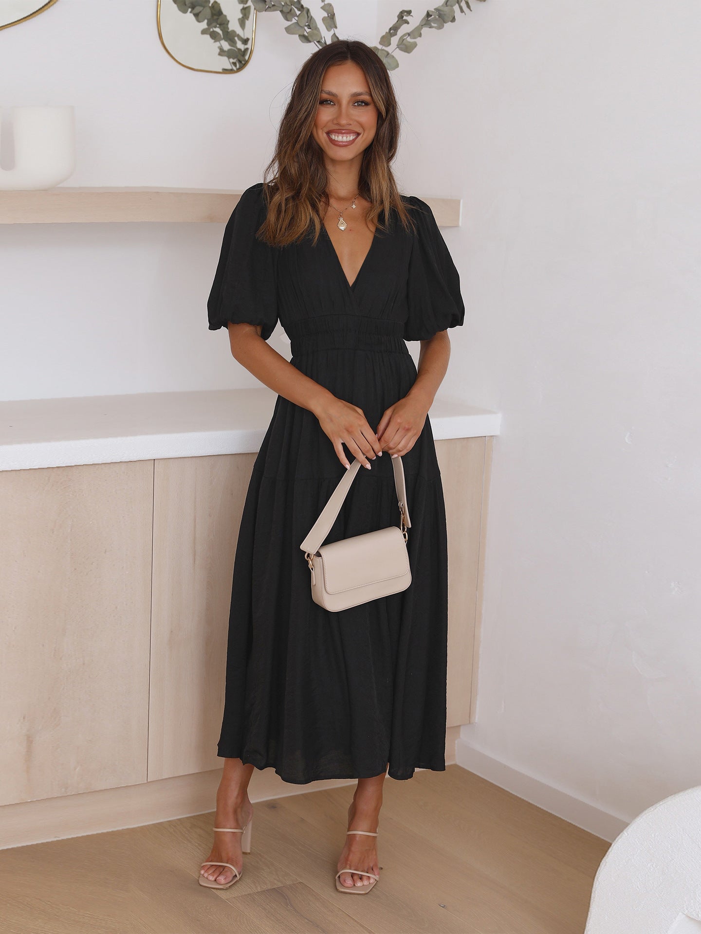 ELLA | TUMMY-COVERING RUFFLED MIDI DRESS