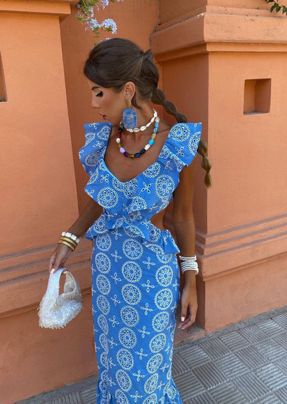 LIZZY | BLUE MEDALLION MAXI DRESS