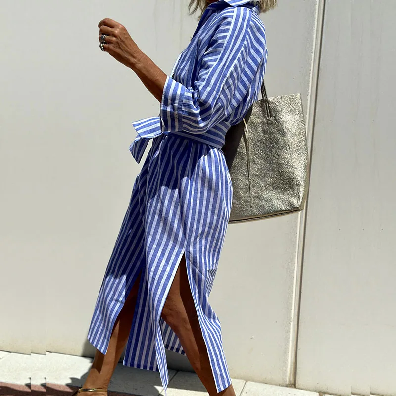 LUNA | ELEGANT STRIPED SHIRT DRESS