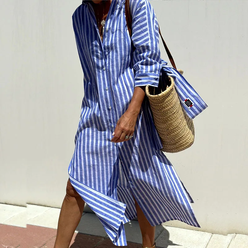 LUNA | ELEGANT STRIPED SHIRT DRESS