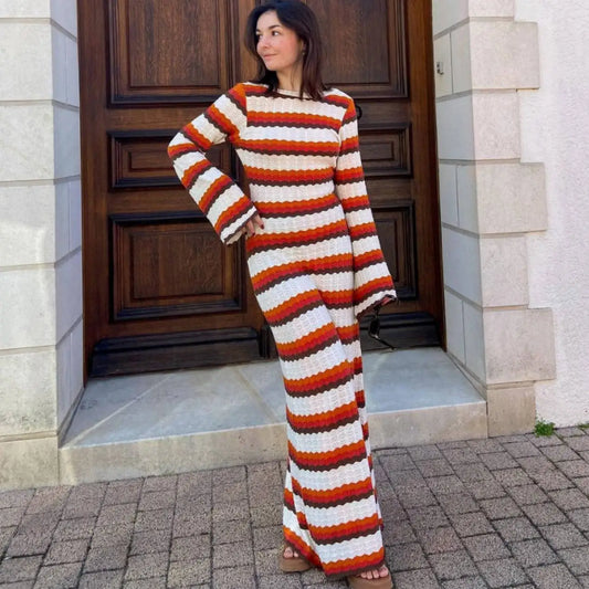 DAISY | BOHO STRIPE BACKLESS MAXI DRESS